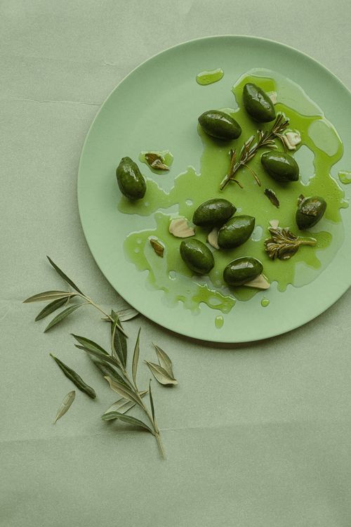 Fresh olive oil on a plate