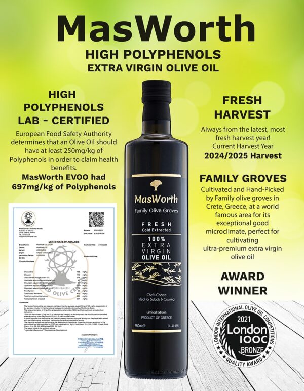 MasWorth Family Groves 100% Extra Virgin Olive Oil - Fresh Harvest (750ml) - Image 3